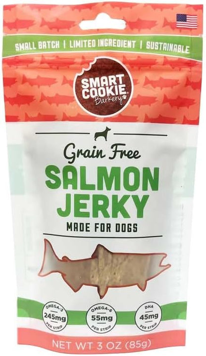 Salmon Jerky Dog Treats - DHA, Omega Strips for Dogs & Puppies with Allergies, Sensitive Stomachs with Wild Caught Alaskan Salmon- Dehydrated, Grain Free, Made in USA - 3oz Bag, Pack of 3