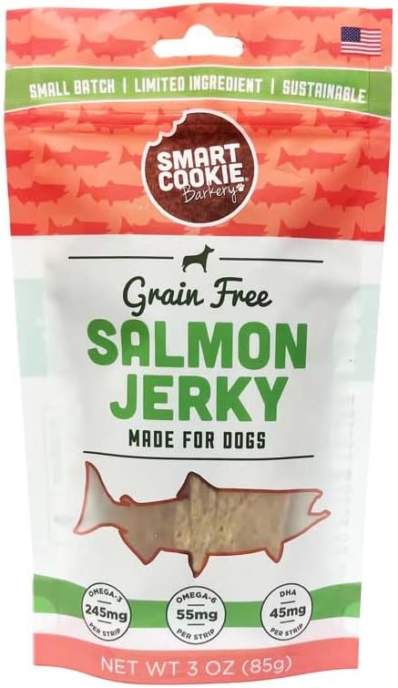 Salmon Jerky Dog Treats - DHA, Omega Strips for Dogs & Puppies with Allergies, Sensitive Stomachs with Wild Caught Alaskan Salmon- Dehydrated, Grain Free, Made in USA - 3oz Bag, Pack of 3