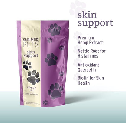 Skin Support Dog Allergy Relief Chews with Nettle, Quercetin & Green-Lipped Mussel - Natural Seasonal Dog Allergy Chews to Soothe Skin & Support Health, 40 Count