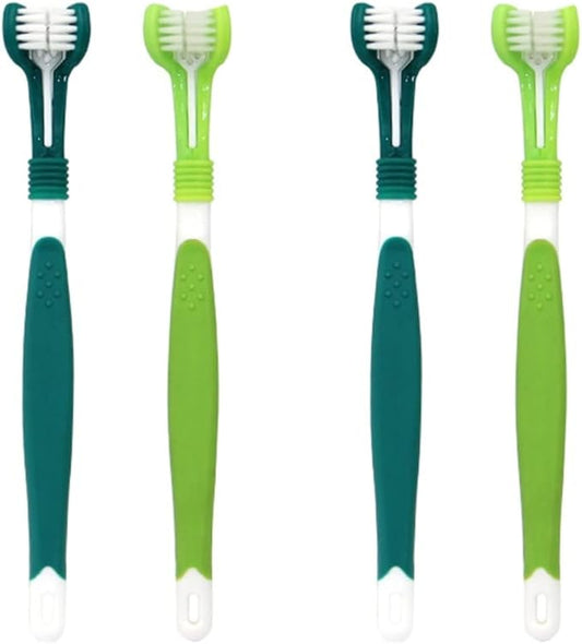 Mipcase 4pcs Head Triple Toothbrush Cleaning for Dogs Headed Care Small Kitten Handle Finger Supplies Pet Dog Hair Oral Tooth Gentle Toothbrushes Teeth Dental Cat Gum Large Green Puppy