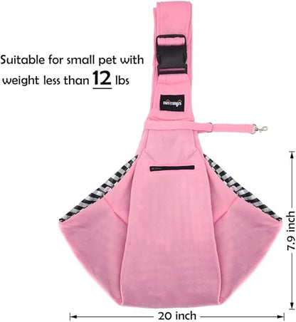 NATUYA Small Dog Carrier Sling Cat Sling,Adjustable Strap Hand Free Pet Puppy for Outdoor Traveling Subway (pink, Snap)