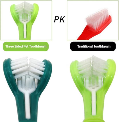 3 Pieces Plastic Nylon Three Head Multi Angle Toothbrush Cleaning Dog Cat Brush Bad Breath Teeth Care Tool,Green