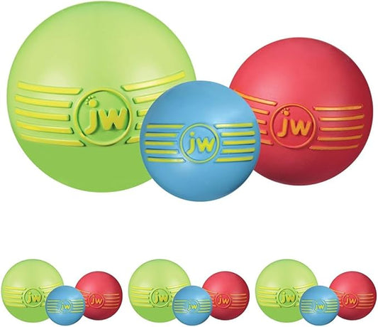 JW ISqueak Ball Durable Natural Rubber Dog Toy (Assorted Colors) (Pack of 4)