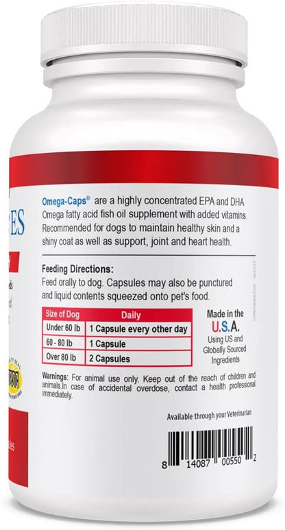 Omega-Caps Extra Strength for Large Breeds-Vet Formulated for Healthy Radiant Skin & Coat While Reducing Excess Shedding. Contains Omega 3 for Immune System Support, Easy to Dose, 60 Soft Gel Capsules