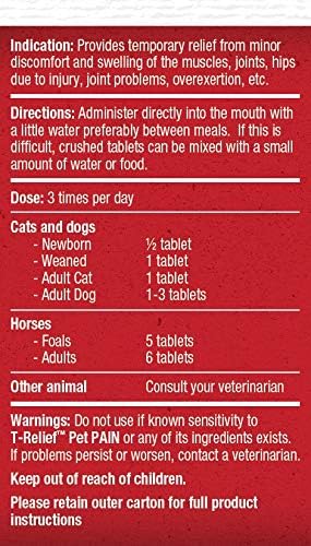 T-Relief Pet Pain Relief Arnica +12 Powerful Natural Medicines Help Ease Muscle Joint & Hip Pain Soreness Stiffness & Injuries Max Fast-Acting Soother for Dogs & Cats - 90 Tablets (2 Pack)