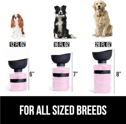 Gorilla Grip No Spill Portable Dog Water Bottle with Built in Bowl, Food Grade Silicone Leak Proof Pets Travel Drink Dispenser, Puppy Walk Training, Pet Hiking Essentials, Trip Accessories, Pink