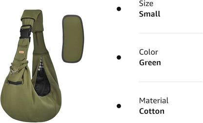 CUBY Dog and Cat Sling Carrier - Hands Free Reversible Pet Papoose Bag - Soft Pouch and Tote Design - Suitable for Puppy, Small Dogs Cats Outdoor (Green, Adjust strap 2.0)