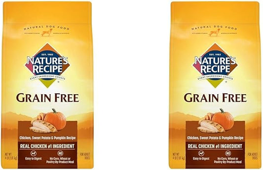 Nature's Recipe Grain Free Dog Food, Chicken, Sweet Potato & Pumpkin Recipe, 4 Pounds, Easy to Digest (Pack of 2)