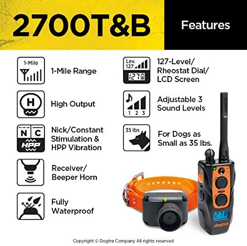 Dogtra 2700 T&B 1-Dog Remote Training and Beeper Collar - 1 Mile Range, Fully Waterproof, Rechargeable, Static, Vibration - Includes PetsTEK Dog Training Clicker