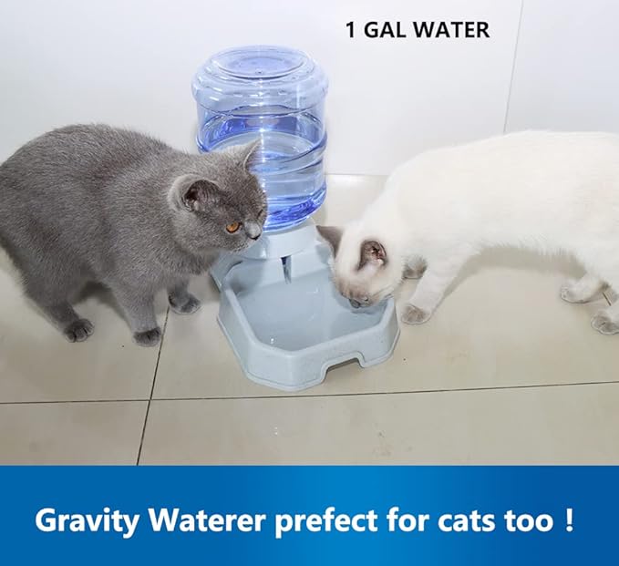 Automatic Dog Cat Water Dispenser,Gravity Multi Pet Drinking Fountain,Set with Pet Bowl for Medium Dog Puppy Kitten, 1 Gallon/ 3.8L Capacity (Waterer)