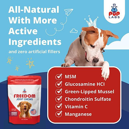 Freedom Joint Chews - Delicious Dog Hip and Joint Supplement - Vitamins Packed with Super Nutrients - Keep Your Pup Happy and Active - Made for All Dogs and Breeds - Made in the USA, 30 chews