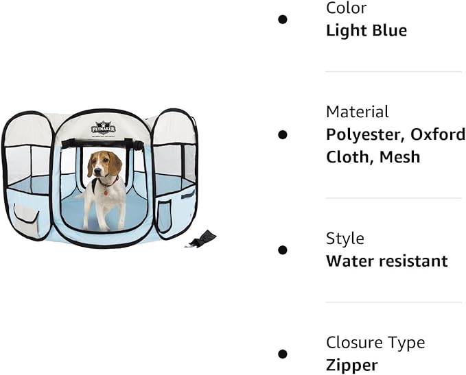 Pop-Up Pet Playpen - 38-Inch Indoor and Outdoor Dog Kennel with Carrying Bag - Portable Pet Enclosure for Dogs and Small Animals by PETMAKER (Blue)