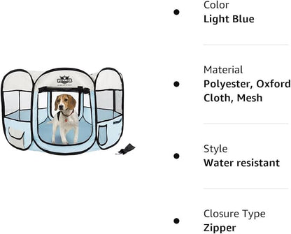 Pop-Up Pet Playpen - 38-Inch Indoor and Outdoor Dog Kennel with Carrying Bag - Portable Pet Enclosure for Dogs and Small Animals by PETMAKER (Blue)