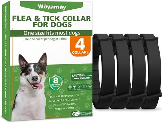4 Pack Flea Collar for Dogs, Natural Flea and Tick Collar for Dogs, 8-Month Flea and Tick Prevention for Dogs, Dog Flea & Tick Control, Water Resistant Dog Flea Collar for Dogs, Black