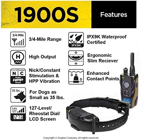 Dogtra 1900S Remote Dog Training Collar - 3/4 Mile Range, Waterproof, Rechargeable, Vibration - includes Essential Pet Products Dog Training Clicker and Collapsible Food and Water Bowl