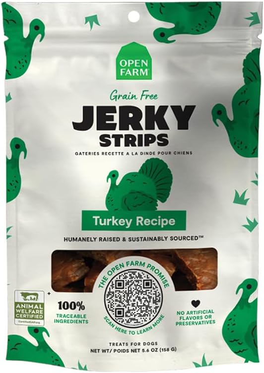 Open Farm Dehydrated Grain-Free Dog Treats, Gently Cooked Recipe with Natural Simple Ingredients and No Artificial Flavors or Preservatives (1 Pack Turkey Jerky)