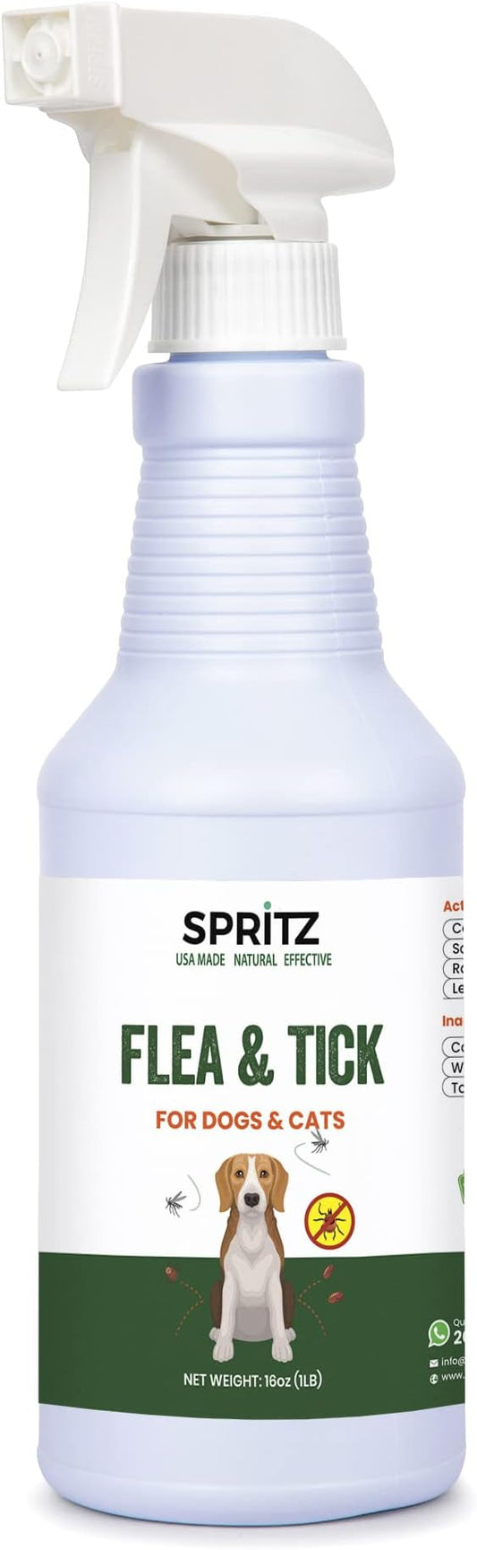 Spritz - Flea, Tick and Mosquito Spray for Dogs, Cats, and Home - Control, Prevention, Treatment - Natural Plant Based - Made in USA -Safe & Effective 16 oz