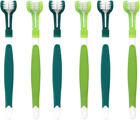 Mipcase 6pcs Dog Toothbrush, Triple Head Cat Toothbrush Cleaning Pet Dental Care Gentle dog tooth brushing kit for Dog Cat Teeth Cleaning