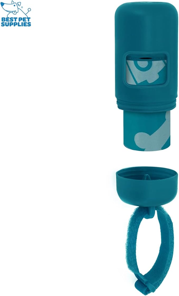 Best Pet Supplies Dog Poop Bag Holder Leash Attachment with 30 Bags, Reusable Dispenser for Travel, Walking, Park, and Outdoor Use, Durable with Clip-On - Turquoise, Pack of 2