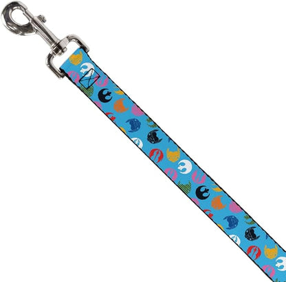 Star Wars Pet Leash, Dog Leash, Star Wars Jedi Order and Rebel Alliance Icons Scattered, 4 Feet Long 0.5 Inch Wide
