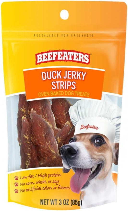 Beefeaters Dog Treats - Duck Jerky Strips 3oz, Case of 6 | Dog Food Real Duck #1 Ingredient | No Corn/Wheat/Soy/Gluten | High Protein & Low Fat | Dog Training Treats for All Dog Sizes