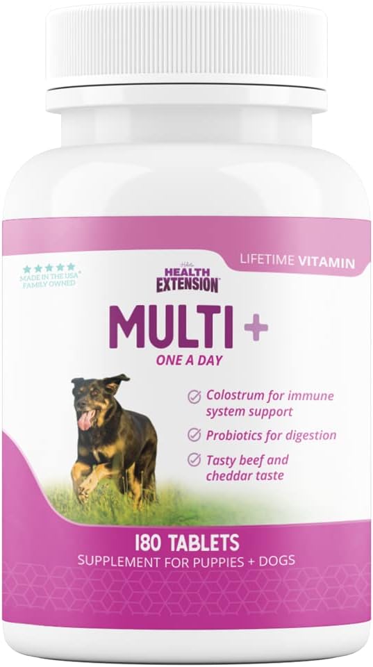 Health Extension Lifetime Multivitamin and Minerals for Dogs & Puppies, Supplements for Immune System, Digestion, Joint Support, Coat & Skin, Contains Vitamin A, D, E, K, B12, 180 Tablets