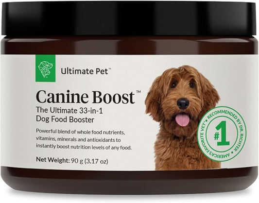 Ultimate Pet Nutrition Canine Boost, 33-in-1 Natural Grain Free Dog Food Booster Topper with Vitamins, Amino Acids, Probiotics, and Digestive Enzymes for Dog Health