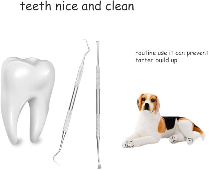 Dog Tooth Scaler and Scraper - 2 Pack Upgrade Pet Tarter Remover with Different Angles Double Head, Stainless Steel Teeth Cleaning Tools for Dogs