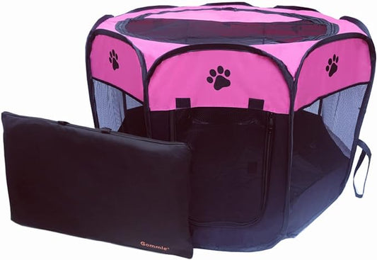 Portable Pet Playpen for Small Cat Dog Puppy Rabbit,Cat Kitten Playpen Indoor Outdoor with Carrying Case,Waterproof Bottom and Removable Zipper Top (M(35.4" x35.4" x23.6"), Rose)