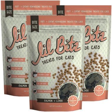 Lil' Bitz training Treats for Cats (3 Pack, All Cat Sizes - Salmon & Liver)