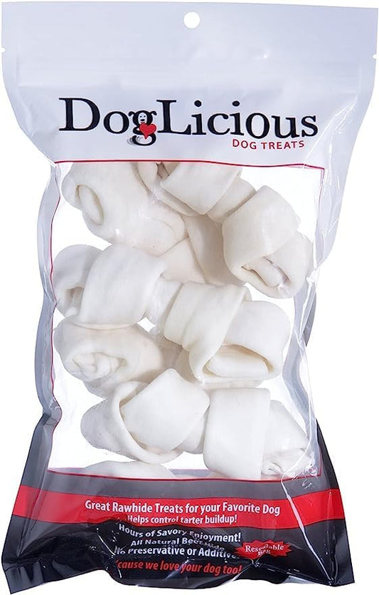 Dog Natural Rawhide Bones, Dog Chew Treats, Long Lasting Dog Chews, Knotted Bones 4”-5” (50873)