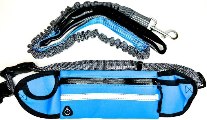 Hands Free Dog Leash with Zipper Pouch, Padded Handles and Durable Bungee for Walking, Jogging and Running Your Dog (Large, 25-120 lbs) - Blue