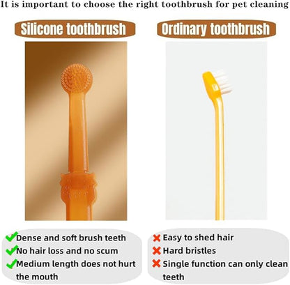 2 PCS Small Dog & Cat Toothbrush Kit Soft Pet Silicone Toothbrush Dog Toothbrush Kit 360° Doggie Kitten Toothbrush with Storage Cup Tongue Cleaner for Small Pets Ferret Dutch Pigs