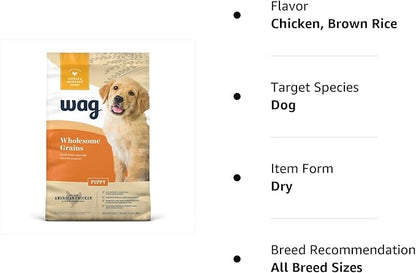 Amazon Brand - Wag Dog Dry Puppy Food, Chicken and Brown Rice, 15 Pound (Pack of 1)