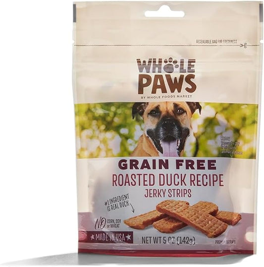 Whole Paws, Grain Free Roasted Duck Recipe Jerky Strips, 5 oz