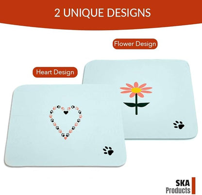 Cute Washable Puppy Pee Pads | 2 Pack Flower, Heart Designs | Large Super Absorbent Wee Potty Mats | Dog Housebreaking, Pet Crate Training | Multi-Purpose Reusable Eco-Friendly