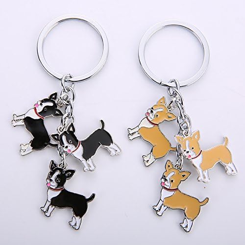 Dog Keychain, Pet Pendant Key-Ring, Cute Puppy ID Tags Metal Key Ring for Dog Lover (Black Chihuahua)