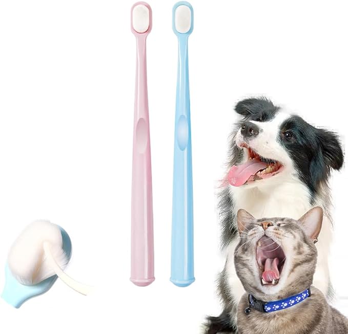 Extra Soft Small Dog Toothbrush, Cat Dental Toothbrush Silicone, Easy to Handle Teeth Cleaning Head, Pet Deep Clean Dense Brush, Safe and Effective Oral Care, Brush Away Bad Breath, 2 Pack
