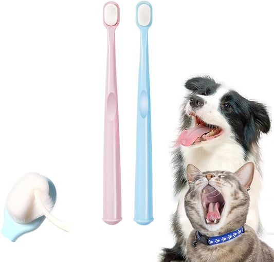 Extra Soft Small Dog Toothbrush, Cat Dental Toothbrush Silicone, Easy to Handle Teeth Cleaning Head, Pet Deep Clean Dense Brush, Safe and Effective Oral Care, Brush Away Bad Breath, 2 Pack