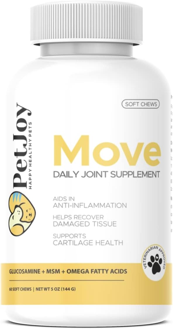 PetJoy - Move Joint Health Supplement | Maximum Strength Joint Support Plus MSM, Glucosamine, Chondroitin | Aging, Hip Dysplasia, & Arthritis Relief | Restore Hip and Joint Tissue | 60 Count Soft Chew