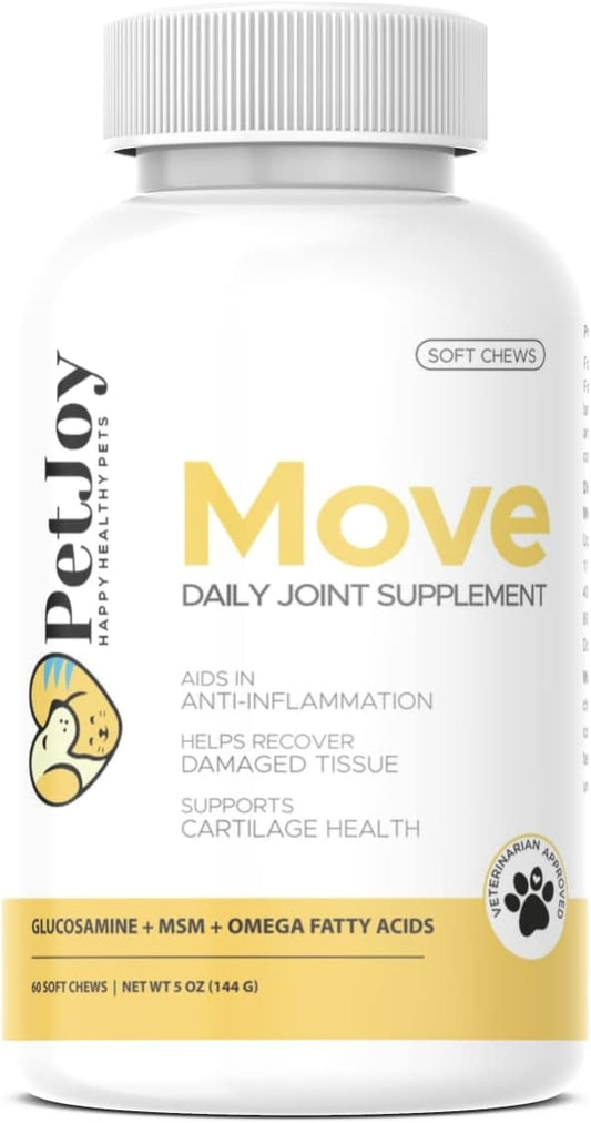 PetJoy - Move Joint Health Supplement | Maximum Strength Joint Support Plus MSM, Glucosamine, Chondroitin | Aging, Hip Dysplasia, & Arthritis Relief | Restore Hip and Joint Tissue | 60 Count Soft Chew