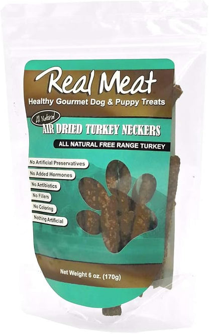 Real Meat Dog Treats Turkey Neckers - 6oz Bag of 6-Inch USA-Made Air-Dried Turkey Necks for Dogs - Ground Neck & Bones Turkey Dog Treats Sourced from All-Natural, Free-Range Turkey - Dog Turkey Necks