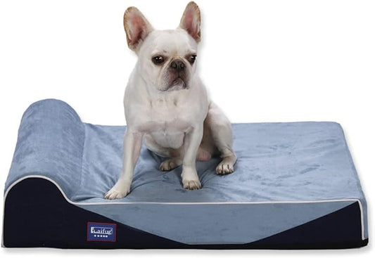 Laifug Orthopedic Memory Foam Dog Bed with Pillow and Durable Water Proof Liner & Removable Washable Cover & Smart Design Medium (34"x22"x7"), Denim Blue