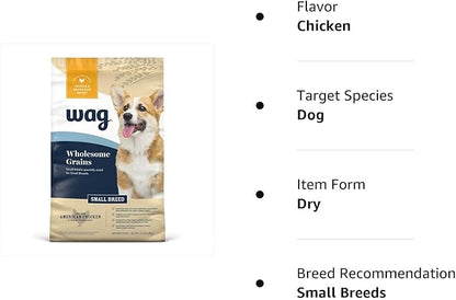 Amazon Brand – Wag Small Breed Dry Dog Food, Chicken and Brown Rice, 15 lb Bag
