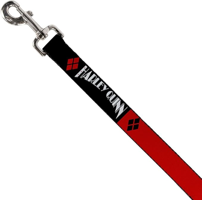 Buckle-Down Pet Leash - HARLEY QUINN/Diamonds Black/Red/White - 4 Feet Long - 1.5" Wide
