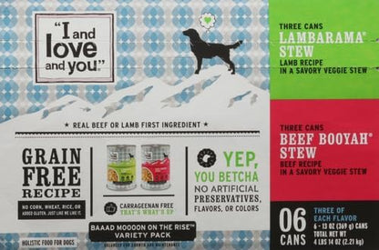 I and love and you Wet Dog Food - Baad Mooon On The Rise Variety Pack - Beef + Lamb, Grain Free, Filler Free 13oz can, 6pk