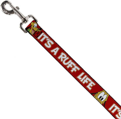 Buckle-Down Dog Leash Pluto 2 Pose Its A Ruff Life Red Yellow White Available In Different Lengths And Widths For Small Medium Large Dogs and Cats, 4 Feet Long - 1" Wide