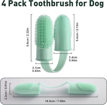 Aohcae 4 Pack Toothbrush for Dog, Finger Toothbrush Kit, 135ºSurround Bristles for Easy Teeth Cleaning, Double-Finger Toothbrush Dental Care for Puppies, Cats and Small Pets