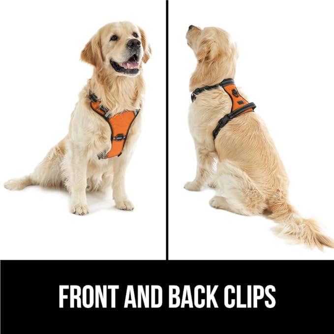 Gorilla Grip Comfortable Durable Dog Harness with Handle, Pet Leash Clips on Chest or Back for Walking, Padded Mesh Pets Vest, Adjustable Reflective Straps, Puppy Training, Orange
