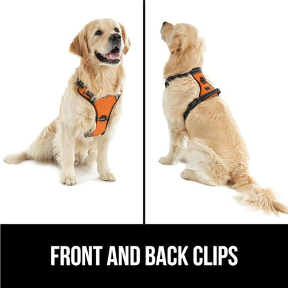 Gorilla Grip Comfortable Durable Dog Harness with Handle, Pet Leash Clips on Chest or Back for Walking, Padded Mesh Pets Vest, Adjustable Reflective Straps, Puppy Training, Orange